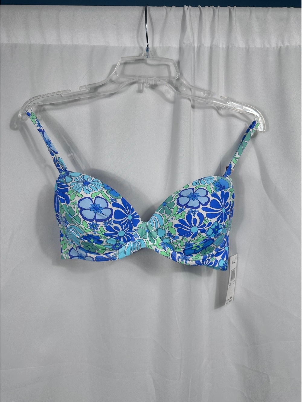 Raisins Moonshadow Underwire Push-Up Swim Top Blue Floral Print Medium